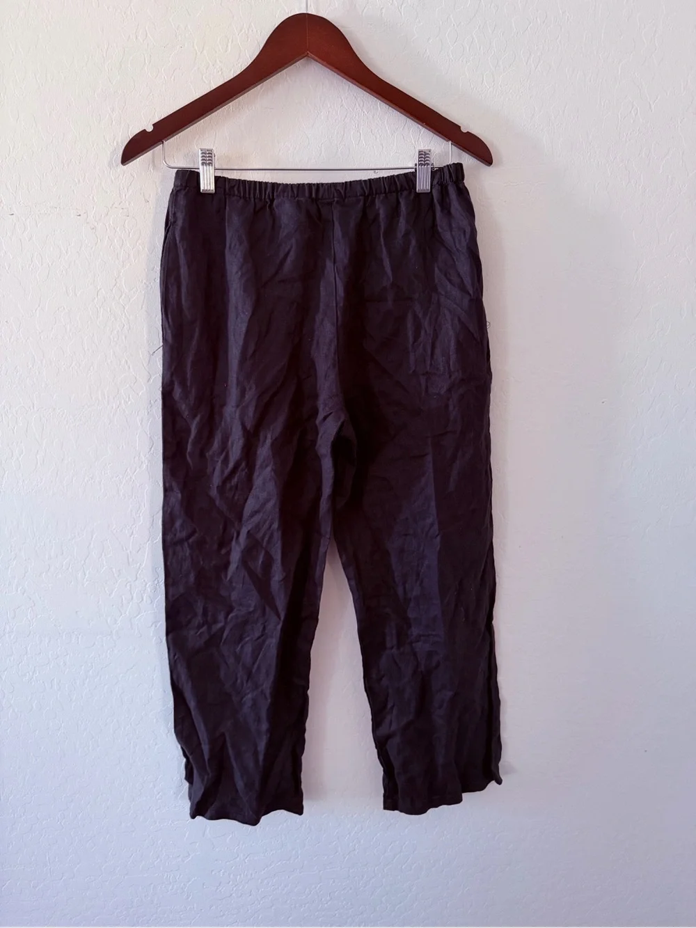 ZARA Men Black Elastic-Waist Linen-Blend Chinos
